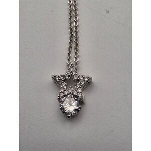 Swarovski Crystal Star Pendant Necklace Silver Tone Rhodium Plated 18 Inch